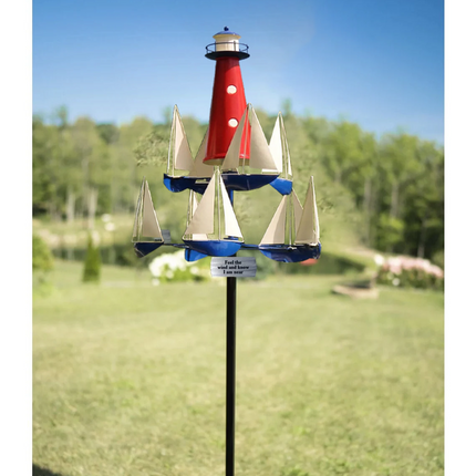 Kinetic Wind Sculpture for Outdoor Garden Decor, Nautical Lighthouse Garden Stake – image 7