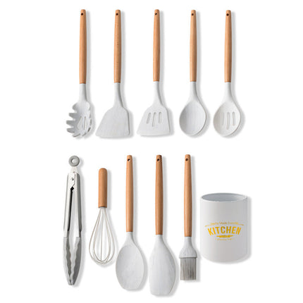 Silicone Kitchen Utensil Set with Wooden Handles | FDA-Approved Heat Resistant Tools for Safe Cooking and Baking