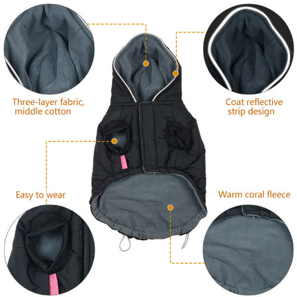 Dog Winter Coat with Insulating Cotton & Reflective Strips | Stylish Black Coat for Warmth and Safety