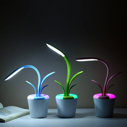 Plant-Shaped LED Desk Lamp with Touch Control & Multiple Brightness Levels | USB Rechargeable Night Light for Home Decor