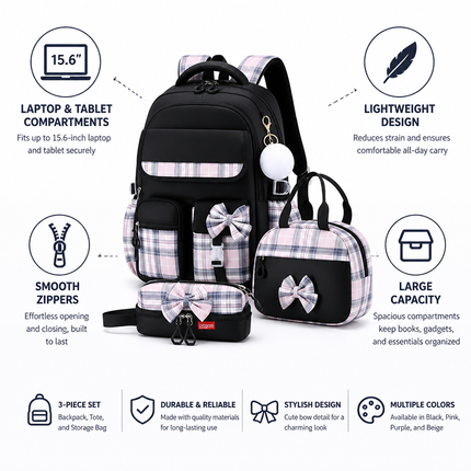 Laptop Backpack Set, 3 Piece Backpack with Tote Bag and Storage Bag – image 4