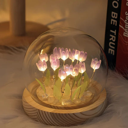 Tulip Light Under Glass Dome with 10 Warm White LEDs | Elegant Home Decor for Ambiance and Meaningful Gifting