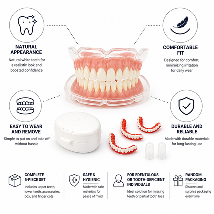Removable Dentures, Realistic False Teeth with Storage Box – image 4