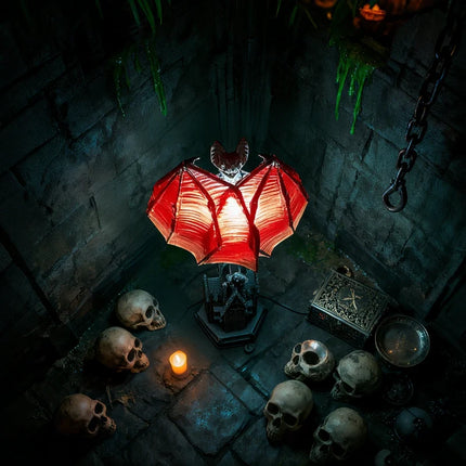 Gothic Bat Lamp with Crimson Wings | Eerie Accent Light for Halloween Decor and Ambience