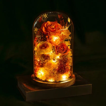 Floral Night Light with Dried Flowers Under Glass Dome | Gentle Ambient Glow for Home Décor and Relaxation