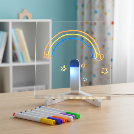 LED Drawing Board for Kids, Light Up Message Board with 7 Colored Pens, LED Sign Board for Cafe Menu