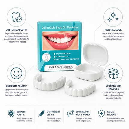 Removable Dentures Upper and Lower Set, Adjustable Fake Teeth with Denture Case – image 4