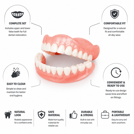 Removable Dentures Upper and Lower Set, Temporary False Teeth with No Adhesive – image 4