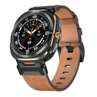 Leather Watch Band for Samsung Galaxy Watch Ultra, Tactical Samsung Watch Band with Stainless Steel Lugs and Pin Buckle