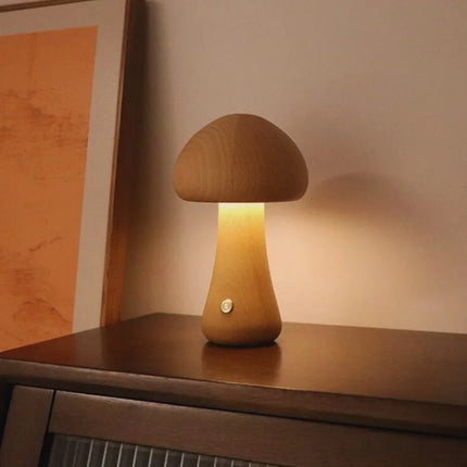 Wooden Table Lamp with Dimmable Cordless Design | Elegant Mushroom Shape for Warm Ambiance