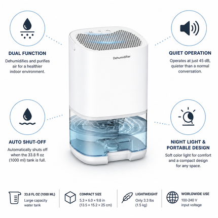 Dehumidifier Air Purifier 2 in 1, Small Dehumidifier for Bedroom with Auto Shut Off – image 4