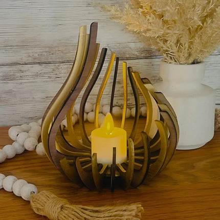 Handcrafted Wooden Candle Holder with Teardrop Design | Elegant DIY Assembly for Serene Ambiance