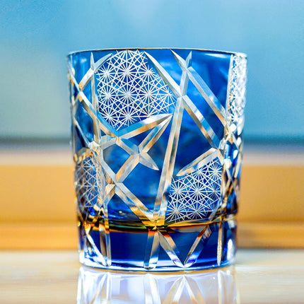 Whiskey Glasses with Wooden Gift Box, Hand Cut Whisky Glass with Lightning Pattern