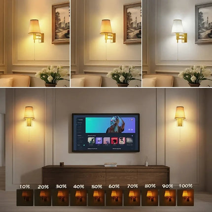 Cordless Wall Lamp with Fabric Shade & Remote Control | Dimmable Lighting for Elegant Ambiance