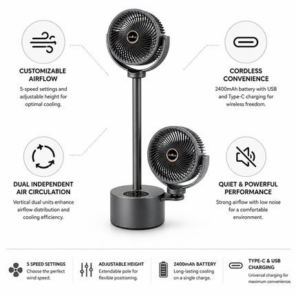 Portable Fan, Rechargeable Floor Fans with Adjustable Height – image 4