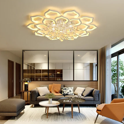 Lotus Crystal Chandelier with Remote Control & Dimmable Lighting | Elegant Crystal Fixture for Home Ambiance