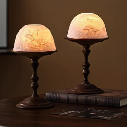 Candle Holder with Hand-Carved Porcelain Dome and Walnut Base | Elegant Ambiance for Intimate Spaces