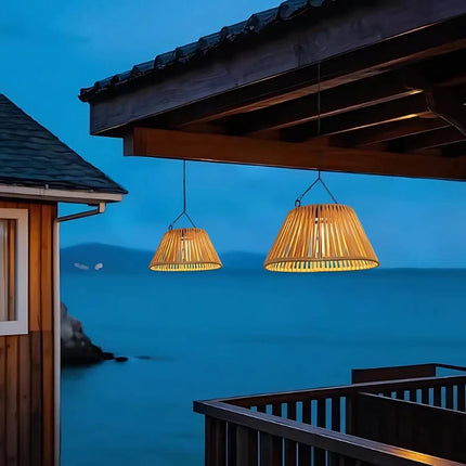 Solar-Powered Lantern with USB Backup & Dusk Sensor | Elegant Faux Rattan Design for Outdoor Ambiance