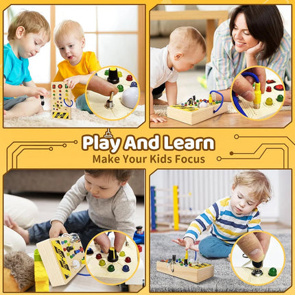 Montessori Busy Board with 15 LED Lights, Sensory Toy