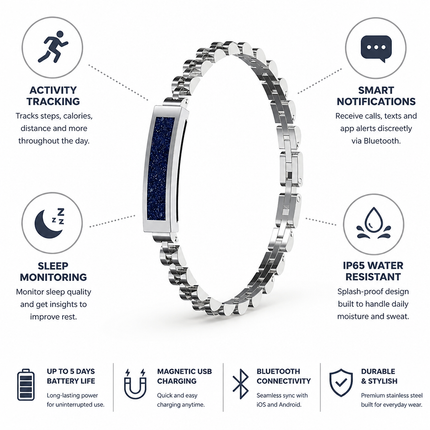 Screenless Fitness Tracker, Stainless Steel Bracelet with Step Counter and Sleep Tracker – image 4