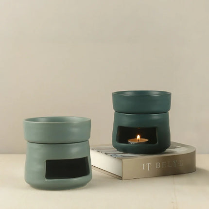 Ceramic Aromatherapy Diffuser with Dual-Chamber Design | Natural Elegance for Calming Scents and Soft Candle Glow