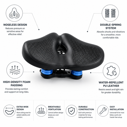 Noseless Bike Seat, Extra Wide Comfortable Bike Seat with Double Spring Shock Absorption – image 4