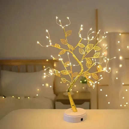 Golden Leaf Tree Decorative Light with Adjustable Bendable Branches | Warm White LED Illumination for Cozy Atmosphere