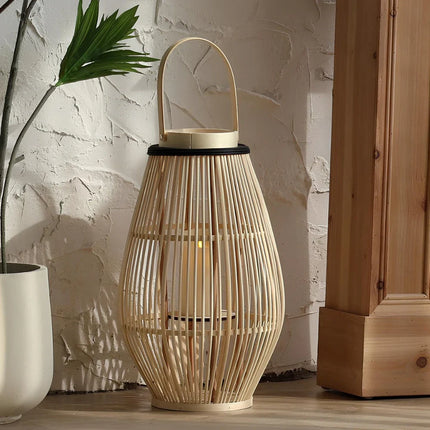 Bamboo Lantern with Handwoven Design for Soft Ambient Lighting | Portable and Cordless Home Decor Accent