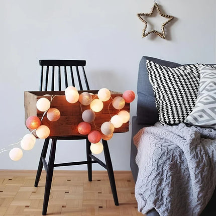 Cotton Ball Garland with LED Lights in Various Lengths | Versatile Decorative String for Cozy Atmosphere