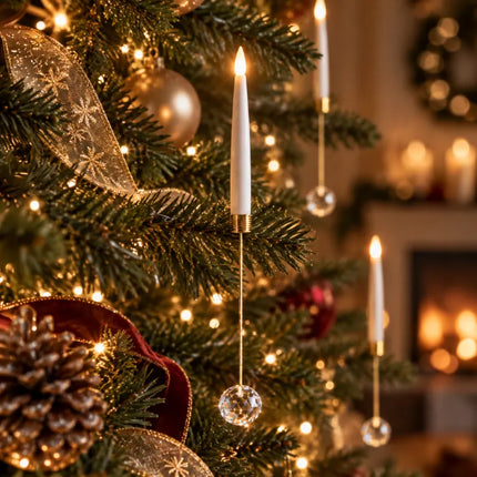 Christmas Tree Candles with Remote, Flameless Candles with Ornaments
