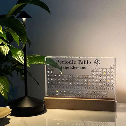 Real Elements Periodic Table Display with Integrated LED Lighting | Educational Acrylic Centerpiece for Science Enthusiasts