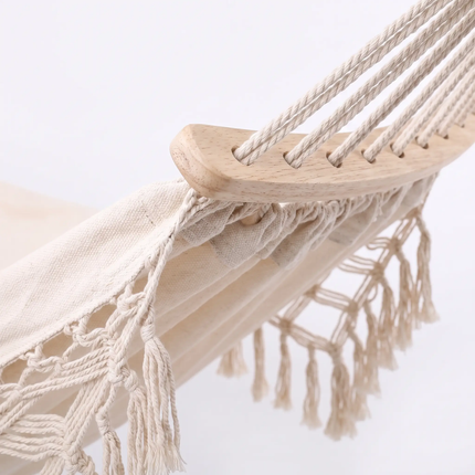Double Hammock with Spreader Bars, Cotton Canvas Camping Hammock with Tassels – image 6