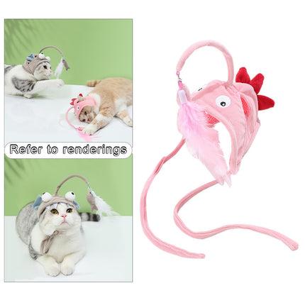 Head-Wearing Cat Toy with Feather Teaser | Adjustable Interactive Hat for Hands-Free Play