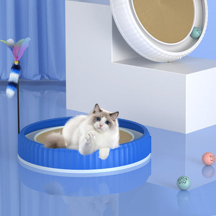 Round Cat Scratching Board with Removable Scratch Pad | Durable Furniture Protector for Cats with Interactive Play Balls