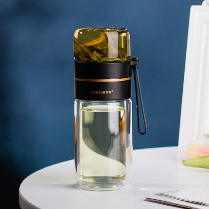 Leakproof Glass Water Bottle with Tea Infuser & Double Wall Design | Stylish Hydration for Hot and Cold Beverages