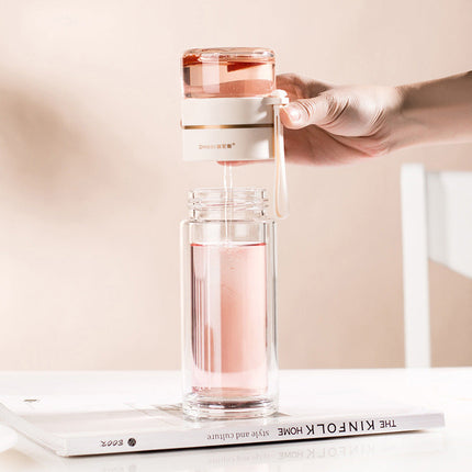 Leakproof Glass Water Bottle with Tea Infuser & Double Wall Design | Stylish Hydration for Hot and Cold Beverages