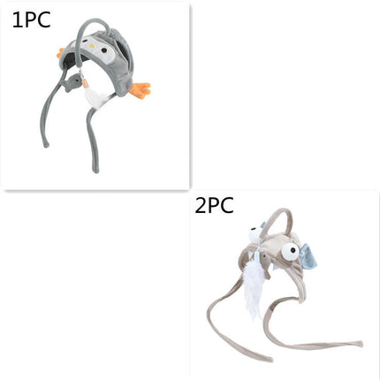 Head-Wearing Cat Toy with Feather Teaser | Adjustable Interactive Hat for Hands-Free Play