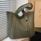 Woven Raffia Shoulder Bag, Boho Beach Bag for Summer, Raffia Tote Bag for Women with Tassel Detail