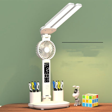 Portable LED Desk Lamp with Fan & Pen Holder | Adjustable Lighting for Organized Workspaces