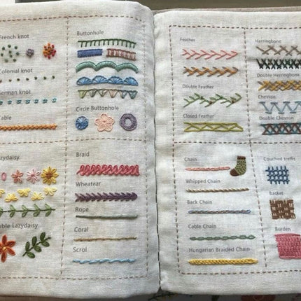 Hand Embroidery Craft Book, 86 Stitch Sampler on Reusable Linen Embroidery Fabric – image 11
