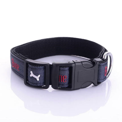 Jeans Dog Collar with Embroidered Dog Bone Charm | Durable Leather Choker for Stylish Comfort