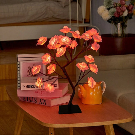 Rose Tree LED Lamp with Adjustable Branches | USB-Powered Decorative Lighting for Indoor and Outdoor Charm