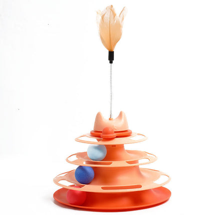 Cat Toys Space Tower Play Board with Spring Funny Cat Stick | Interactive Playset for Mental Stimulation and Exercise