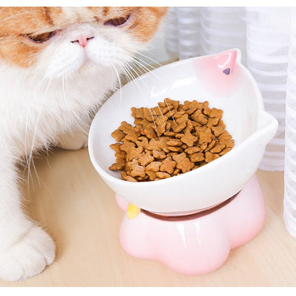 Lucky Cat Ceramic Cat Bowl with Raised Edges | Eco-Friendly Design for Healthy Eating Posture