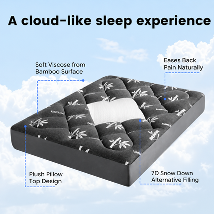 Eco Comfort | Viscose Bamboo Mattress Topper with Pillow Top Design | Deep Pocket for Ultimate Softness and Support