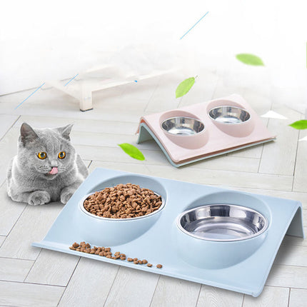 Stainless Steel Pet Double Bowl with Anti-Spatter Design | Easy to Clean and Safe Feeding for Dogs and Cats