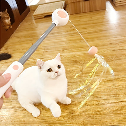 Retractable Cat Teaser Wand with Interchangeable Feather & Tassel Heads | Engaging Play for Indoor Cats
