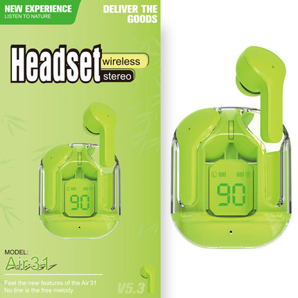 Mini Transparent Wireless Bluetooth Headset with LED Power Display | Noise Reduction for Ultimate Music Freedom