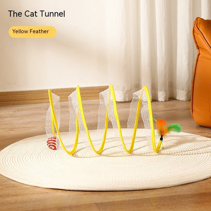 Elastic Collapsible Cat Tunnel with Mice & Feathers | Fun Playhouse for Multiple Cats to Explore and Bond