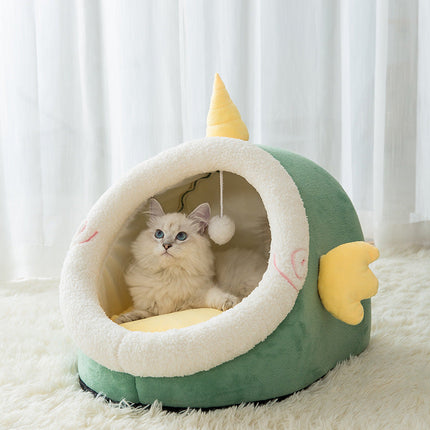 Semi-Closed Pet Bed with Washable Cushion | Cozy Sleeping Space for Dogs and Cats